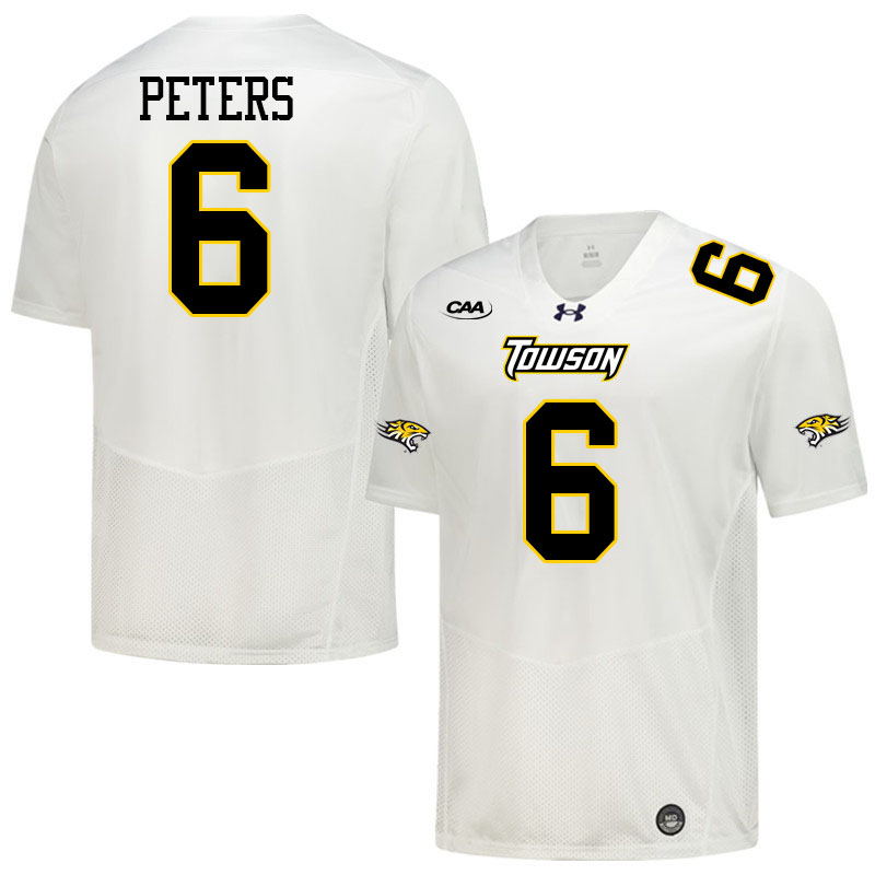 Towson Tigers #6 Branson Peters College Football Jerseys,Uniforms-White